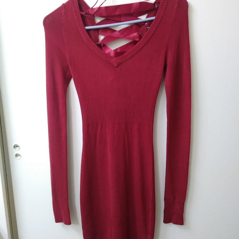 Russian Red, Laced up back Guess dress